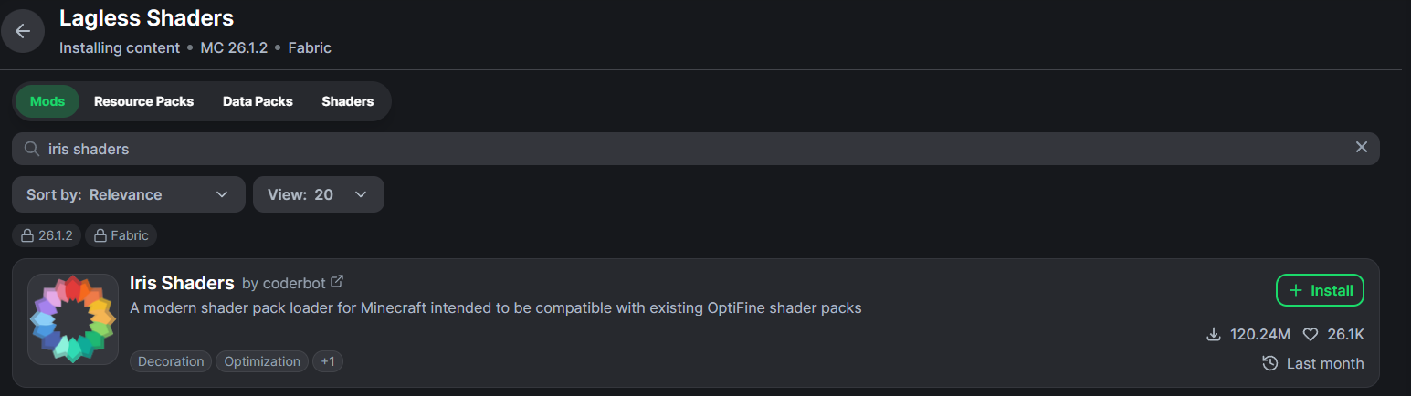 Search for Iris shaders