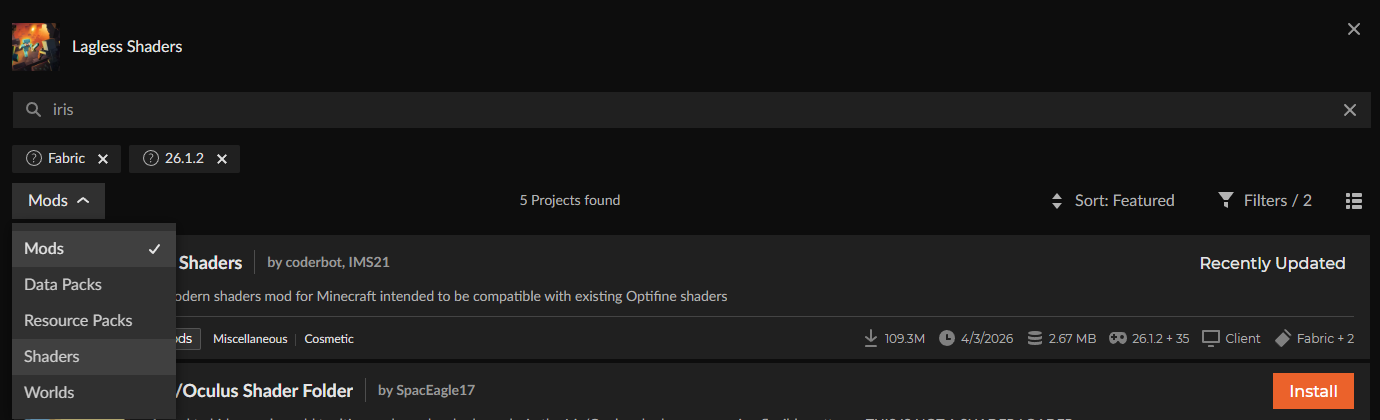 Select Shader Category