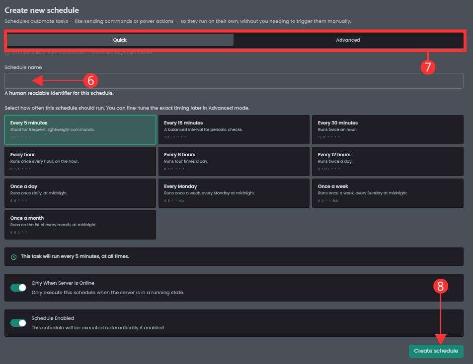 Create New Schedule