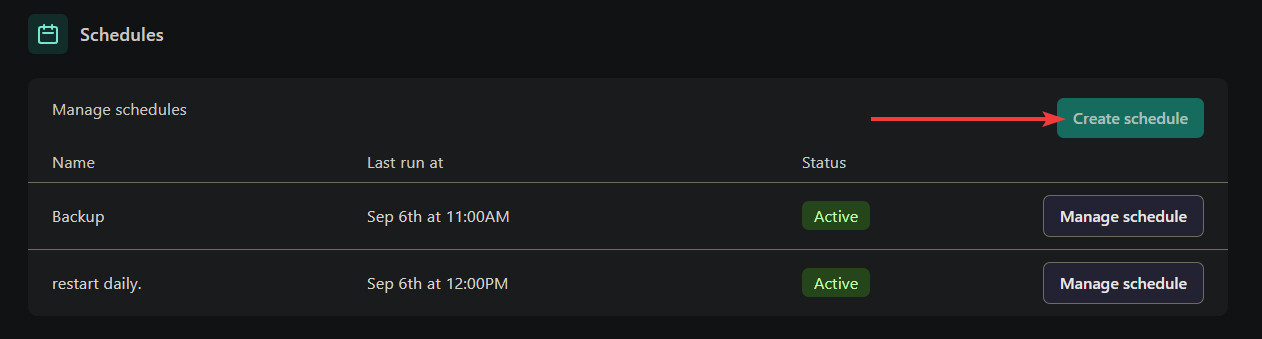 Create Schedule